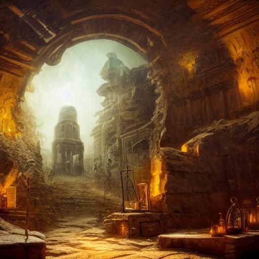 Explorer in Ancient Tomb: Dark Fantasy Concept Art