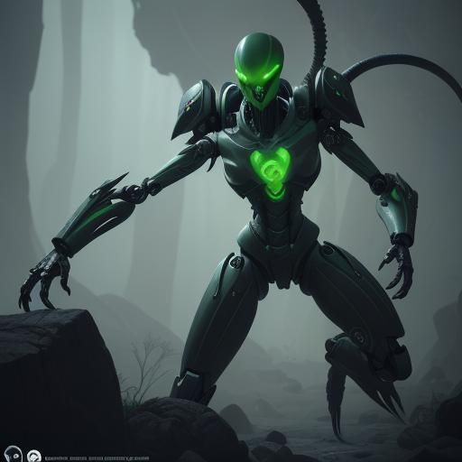 Shego as Xenomorph Robot with Green Flames
