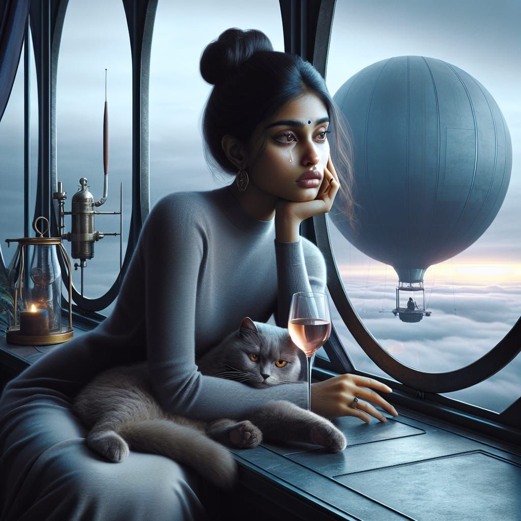 South Asian Girl Finds Solace in Futuristic Landscape