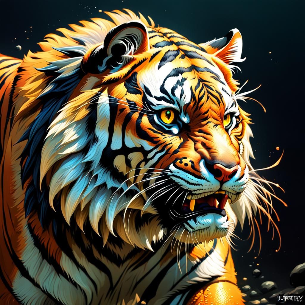 Wild Tiger in Toonami-Inspired Airbrush Art