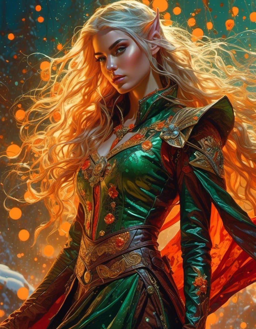 Elven Rogue in Fantasyscape Sunset, Digital Watercolor