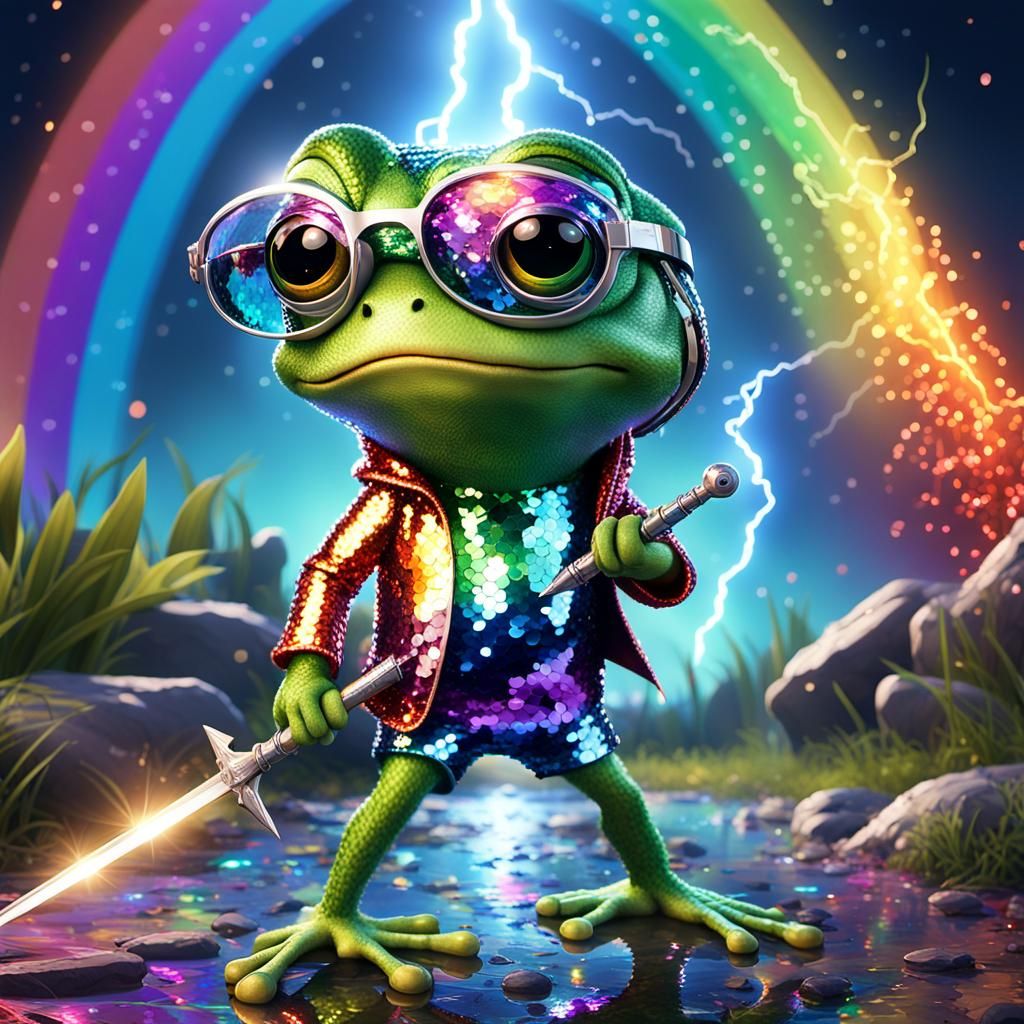 Rainbow Frog Strikes Lightning: Vibrant Digital Art