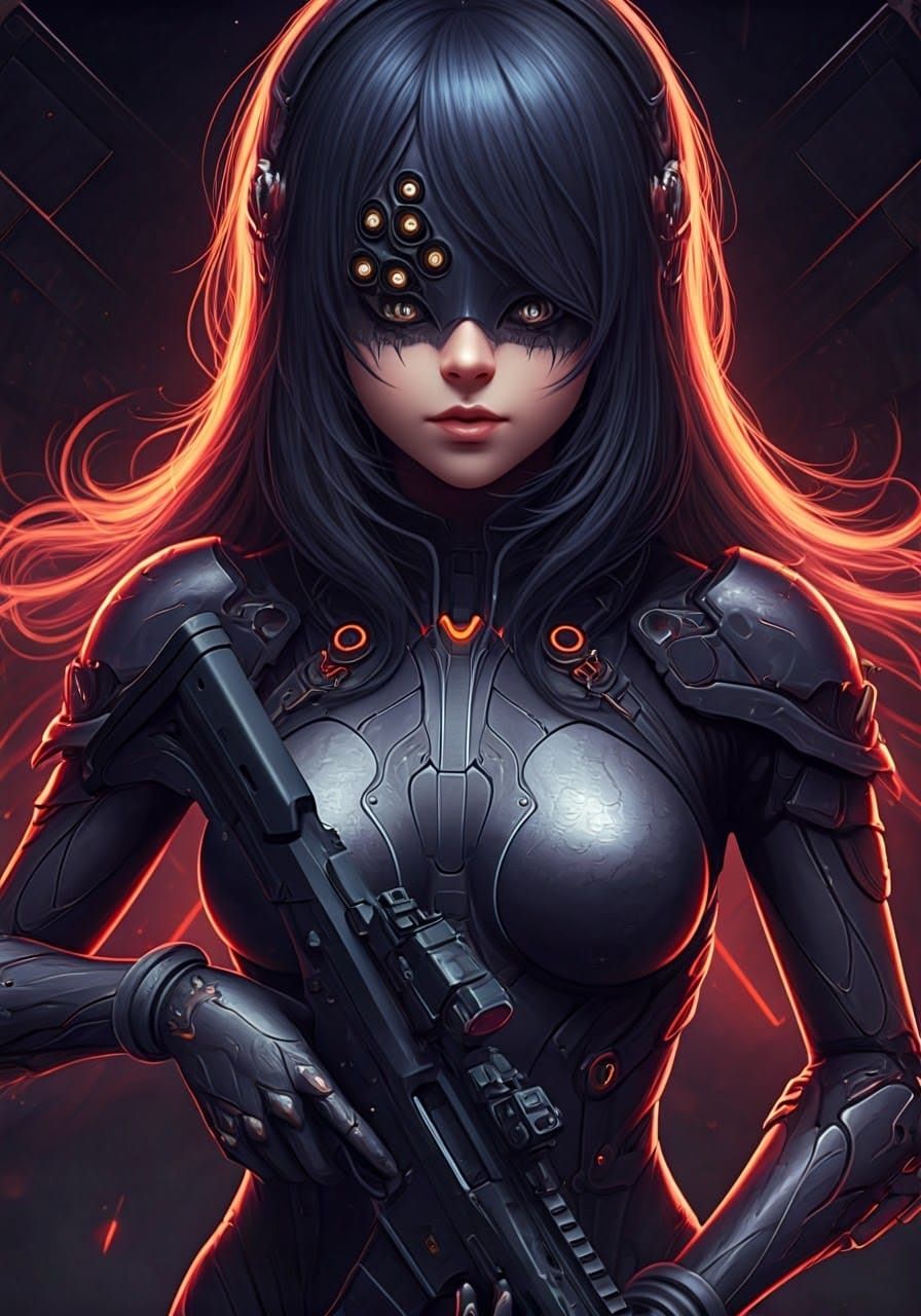 Cybernetic Warrior in Futuristic Armor