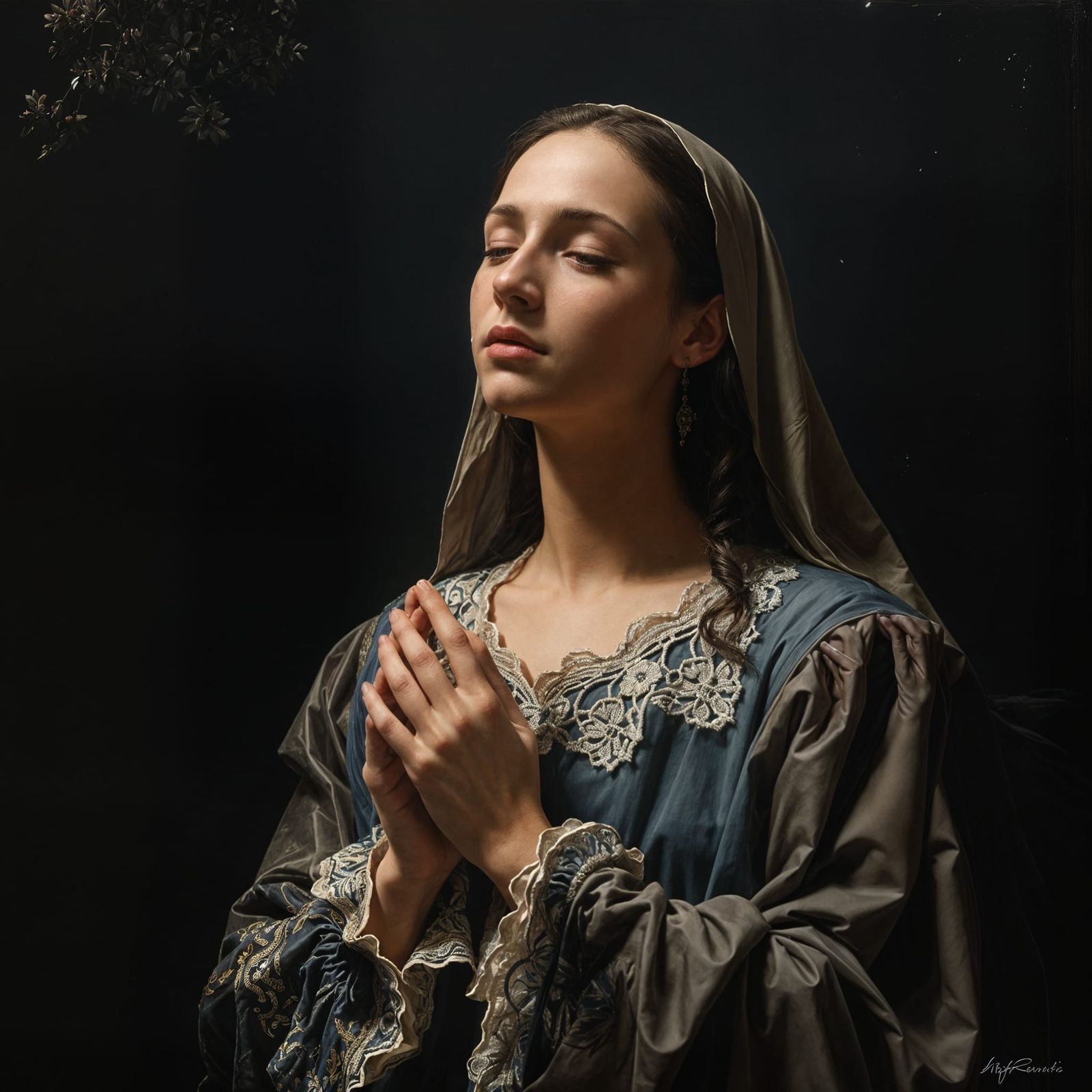 Baroque Lady Prays in Soft Light