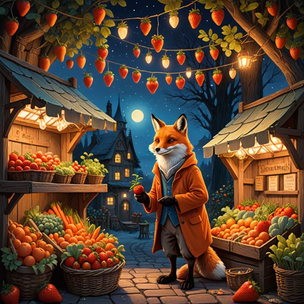 Whimsical Fairytale Market Scene with Animals