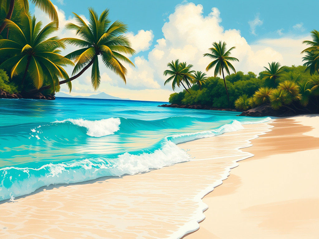 Tropical Beach Paradise in Post-Impressionist Style