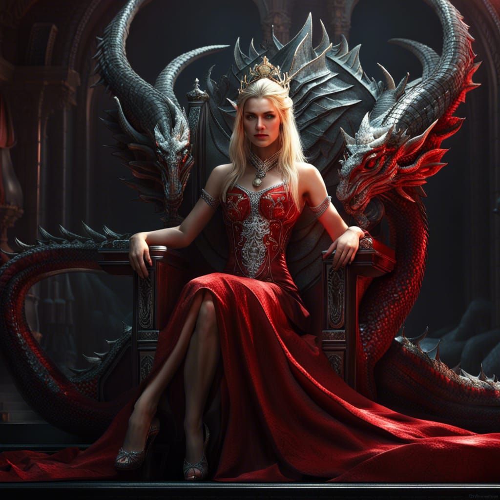 Queen with Dragon: Dark Fantasy Concept Art