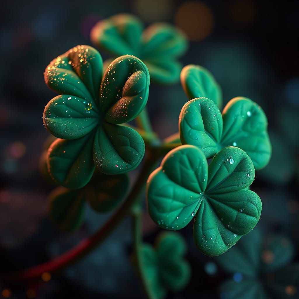 Four Leaf Clovers in Vibrant, Glittering Splendor
