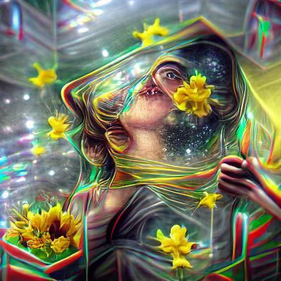 Holographic Cellophane Flowers: Cosmic Astral Illustration