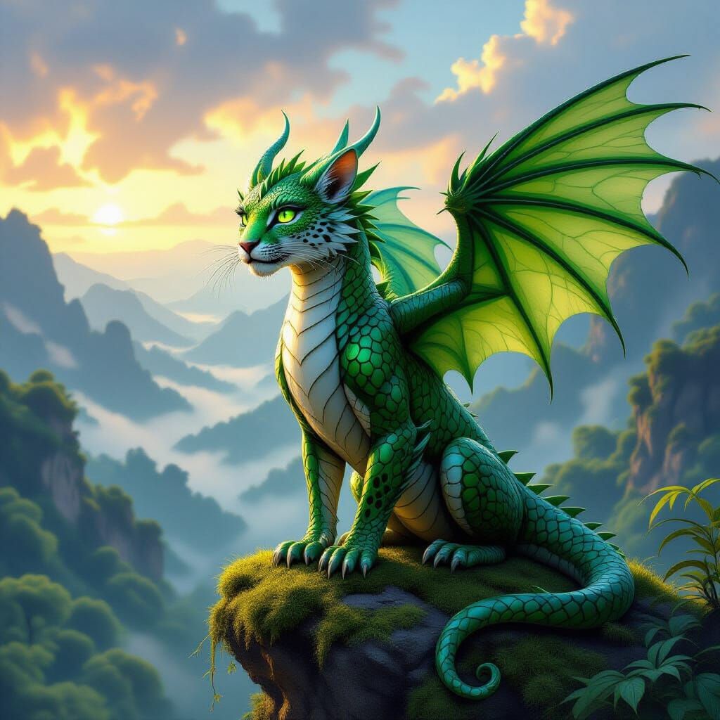 Leopard Dragon Hybrid with Feathered Wings Over Jungle