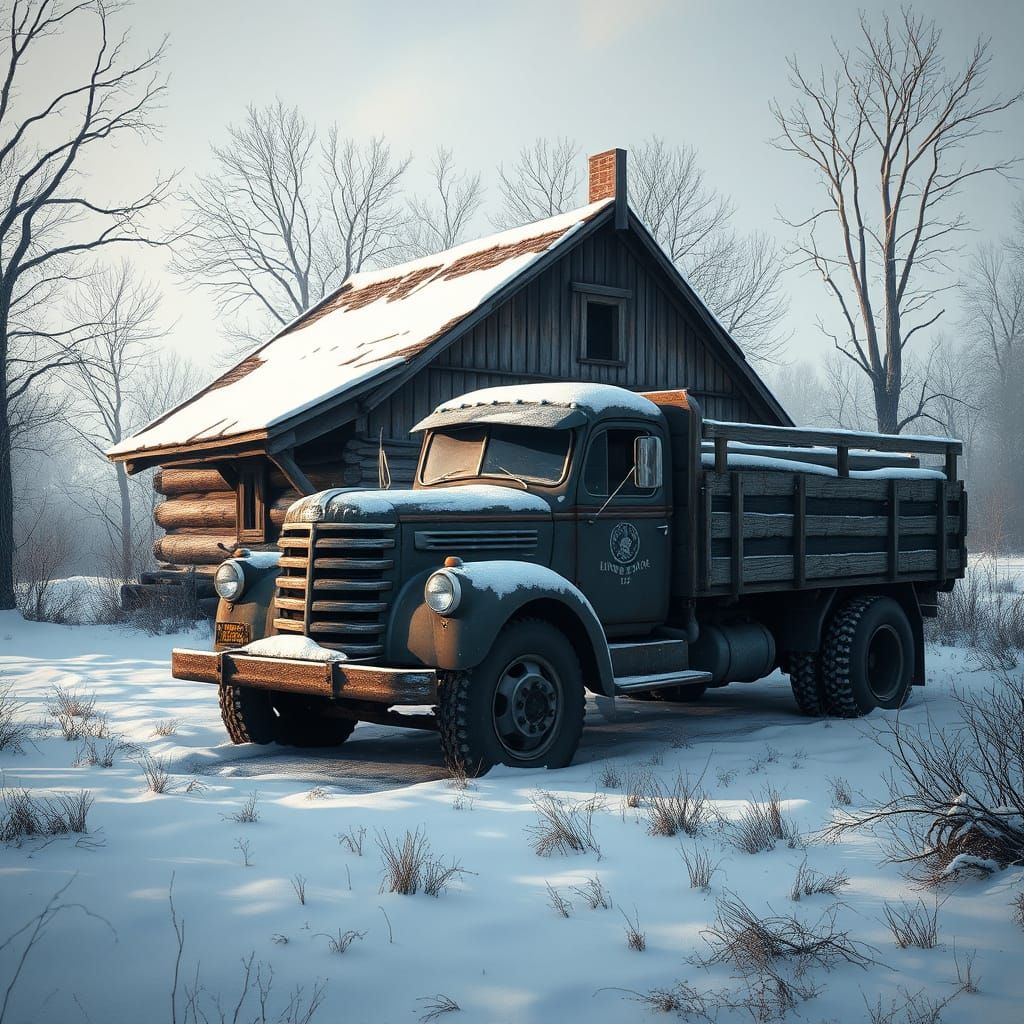 Winter Farm Truck and Shack: Matte Painting