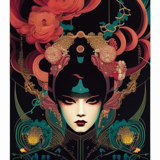 Detailed Artwork of a Woman in Dark Colors