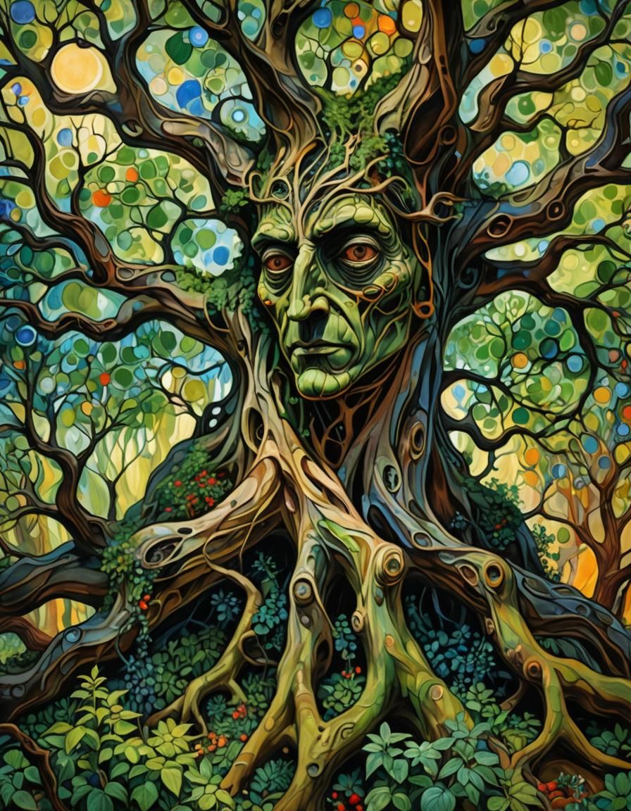 Wisdom expressed by a twisted tree, with different forms of ...