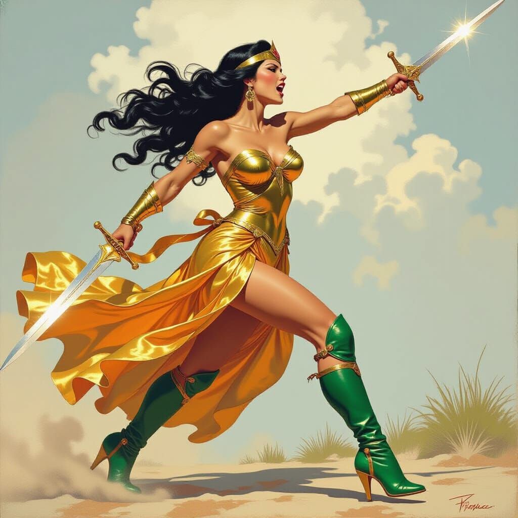 Goddess of Liberty in Dynamic Fantasy Art Style