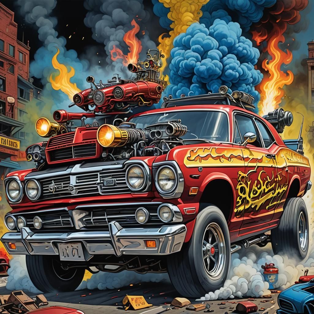Rat Fink Inspired Hot Rod Fairlane Cartoon
