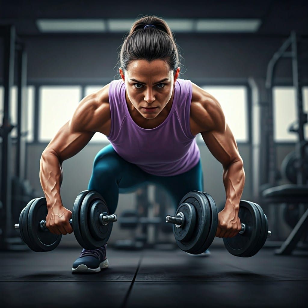 Determined Athlete Lifts Weights in Dynamic Digital Painting