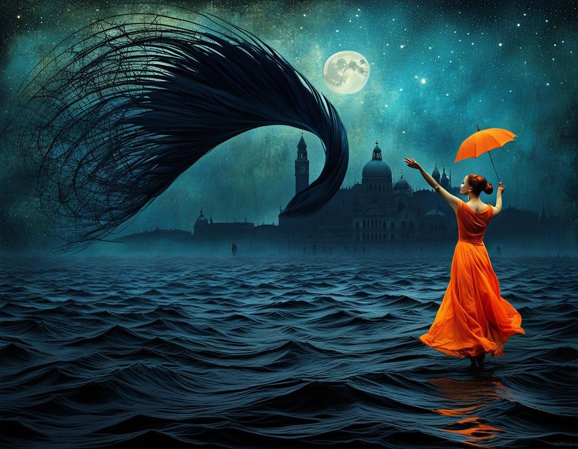 Windy Night in Venice: Surreal Digital Art