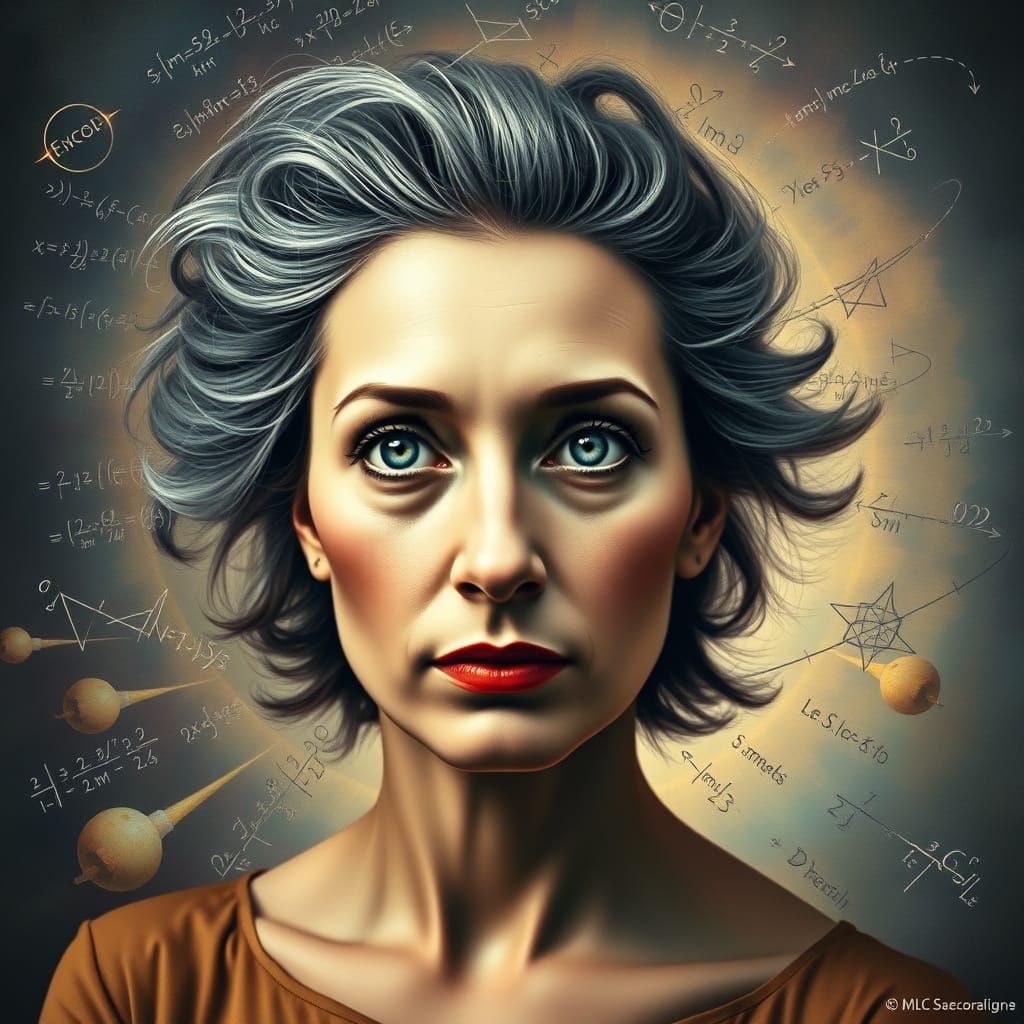 Intellectual Goddess Surrounded by Mathematical Whirlpools