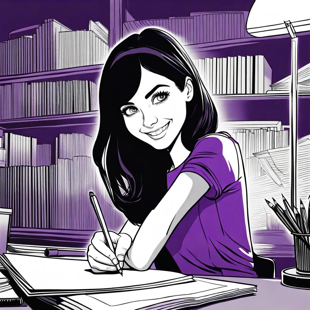 Monochrome Comic Art Portrait of Brunette Teenager