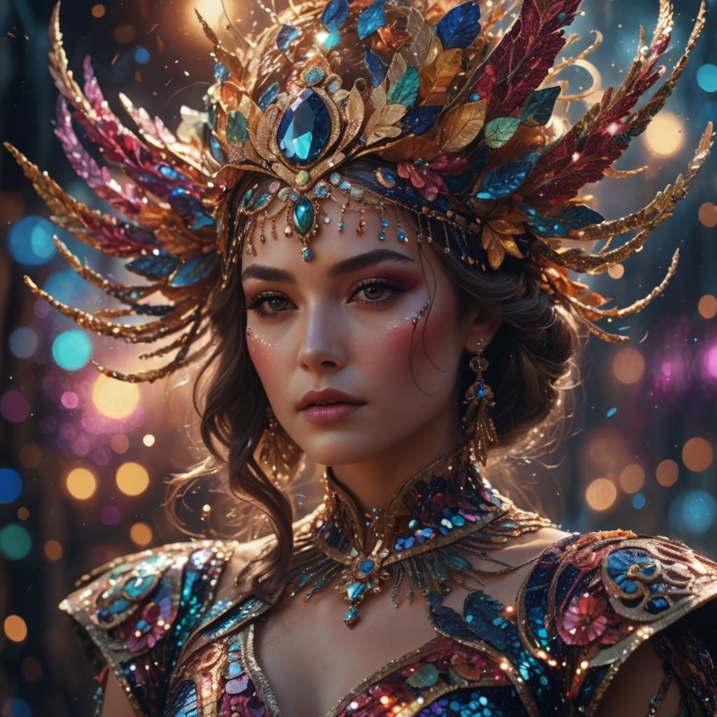 Woman in Sequins and Exquisite Headpiece