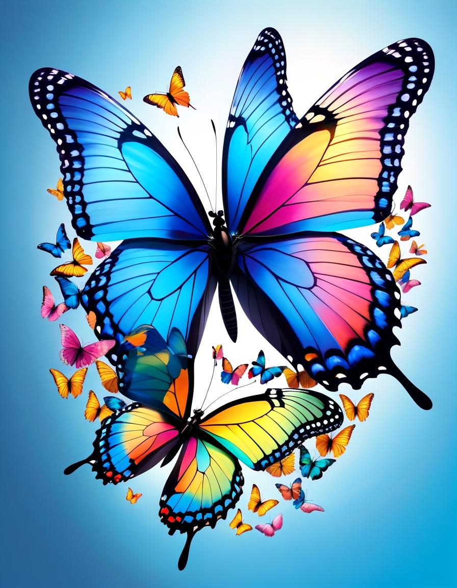 Blue Butterfly with Colorful Wing Tips Concept Art