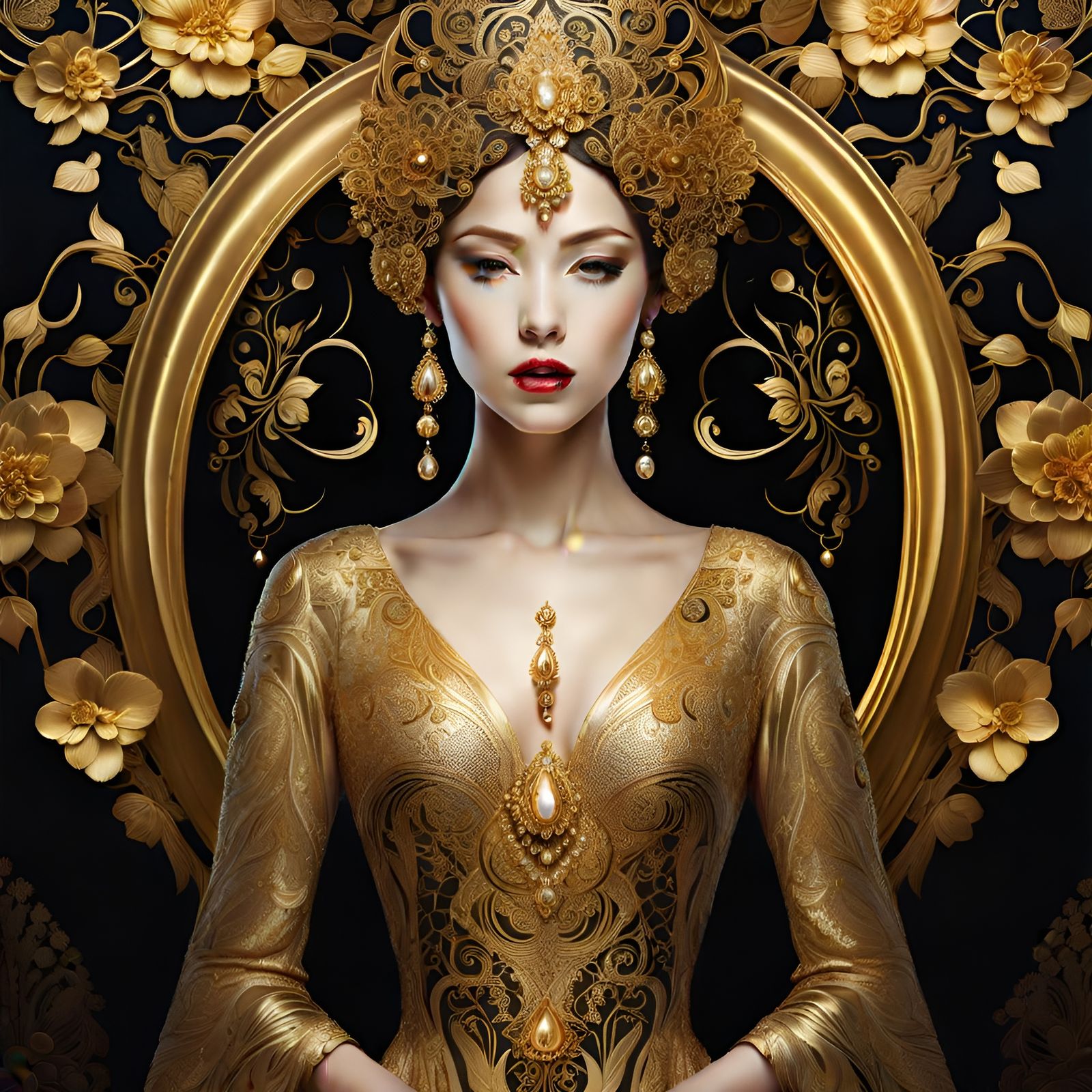 Beautiful Woman in Gold Dress