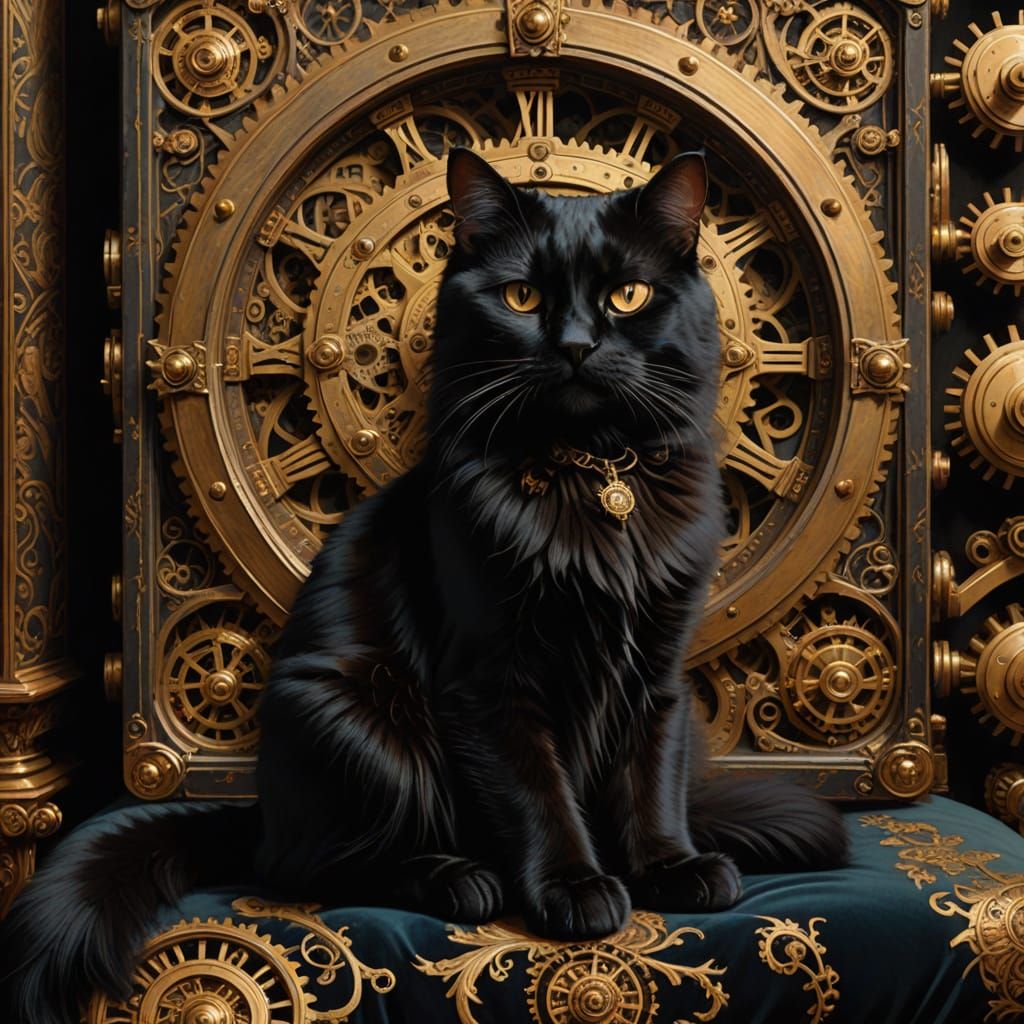 Steampunk Cat in Renaissance Oil Painting