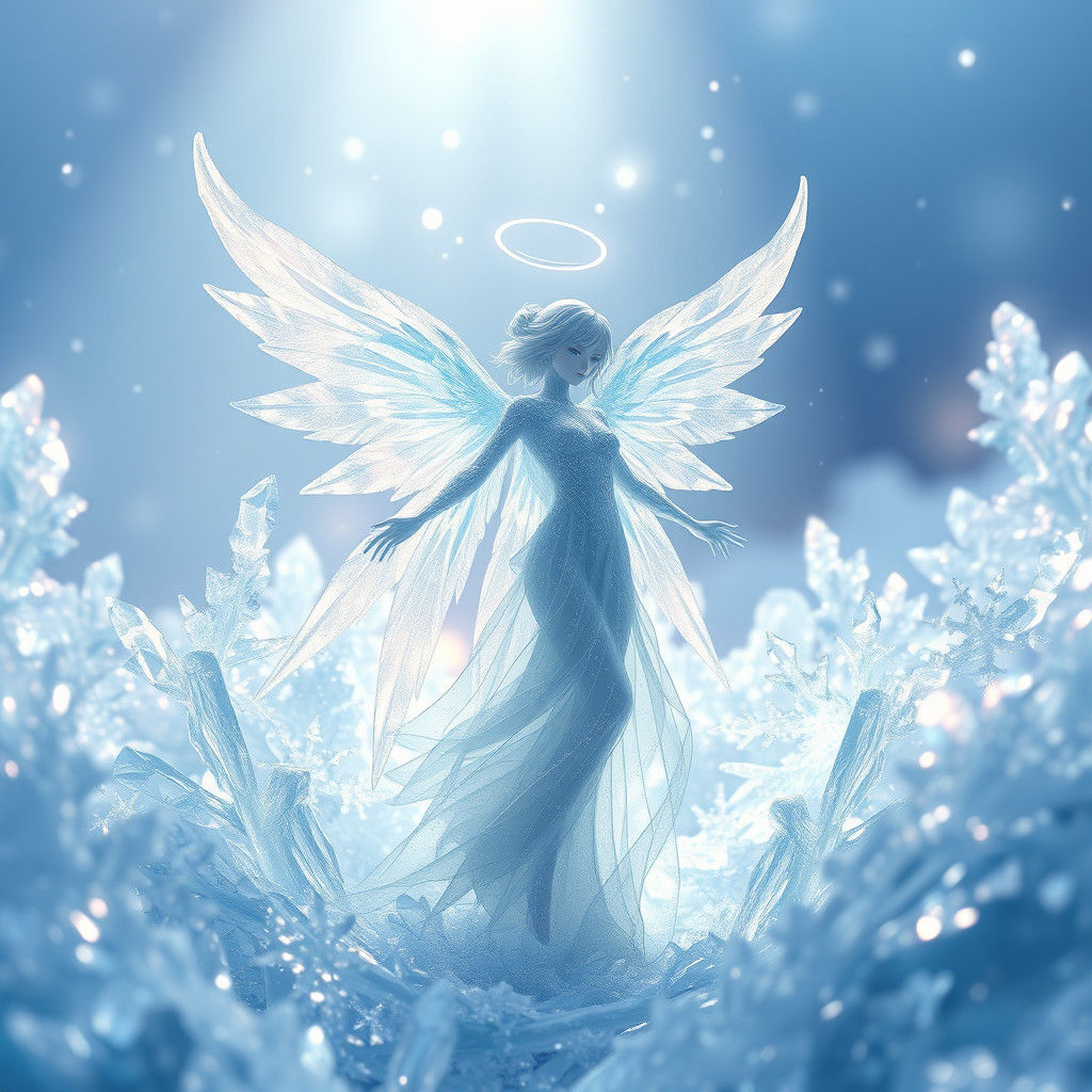 Ethereal Ice Angel in 3D Anime Style