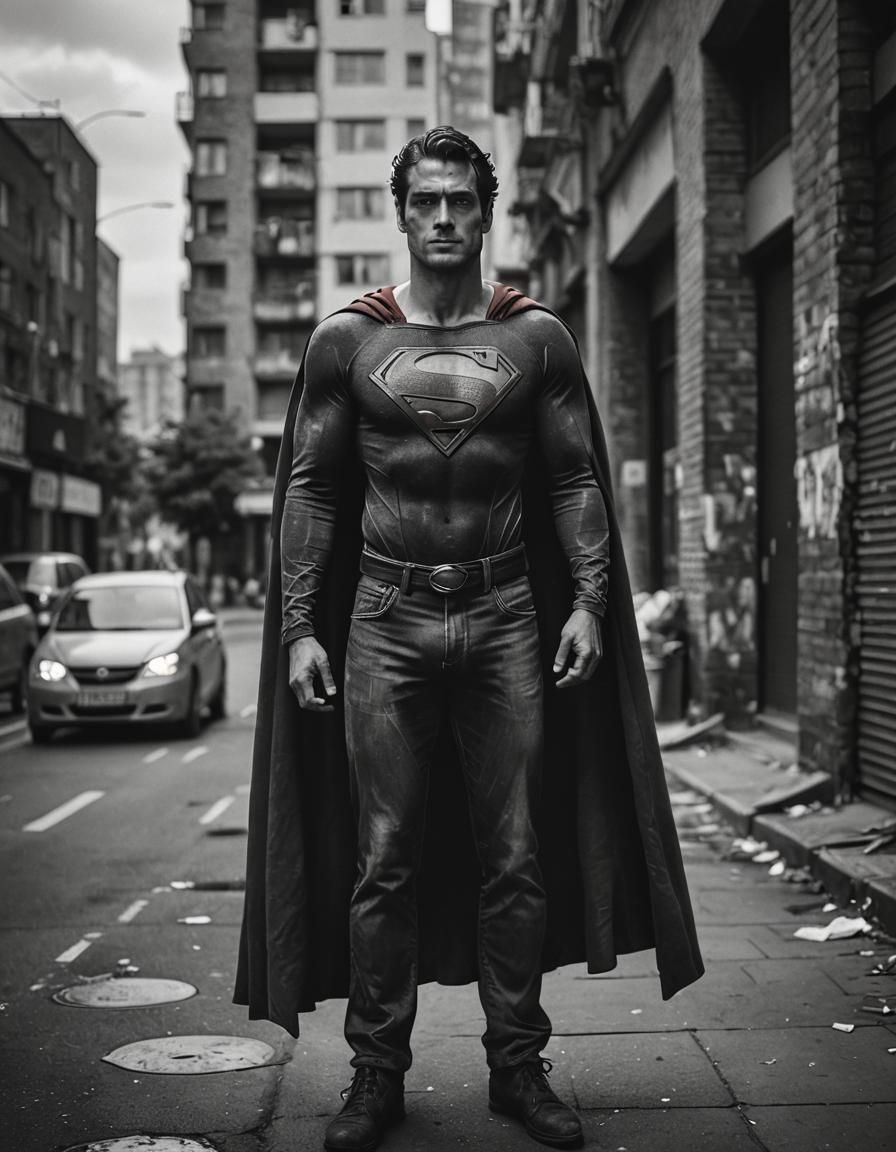 Superman Portrait in Monochrome, Urban Setting