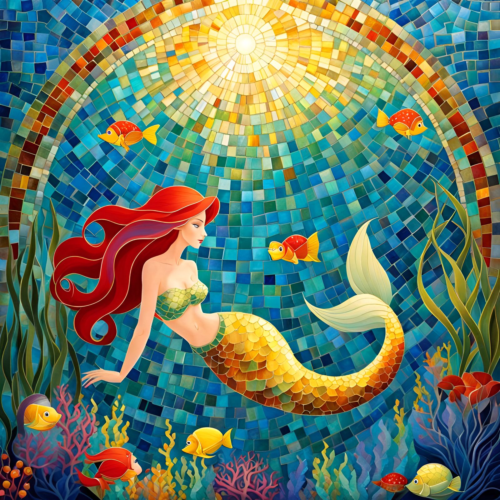 Under the Sea - Little Mermaid Ariel and Sebastien mosaic