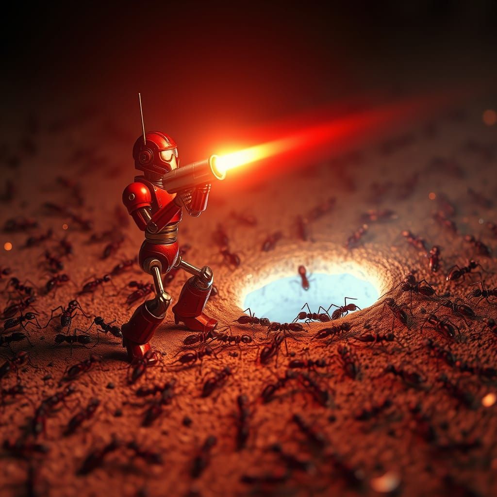Miniature Robot Battles Ant Colony in a Sci-Fi Nightmare