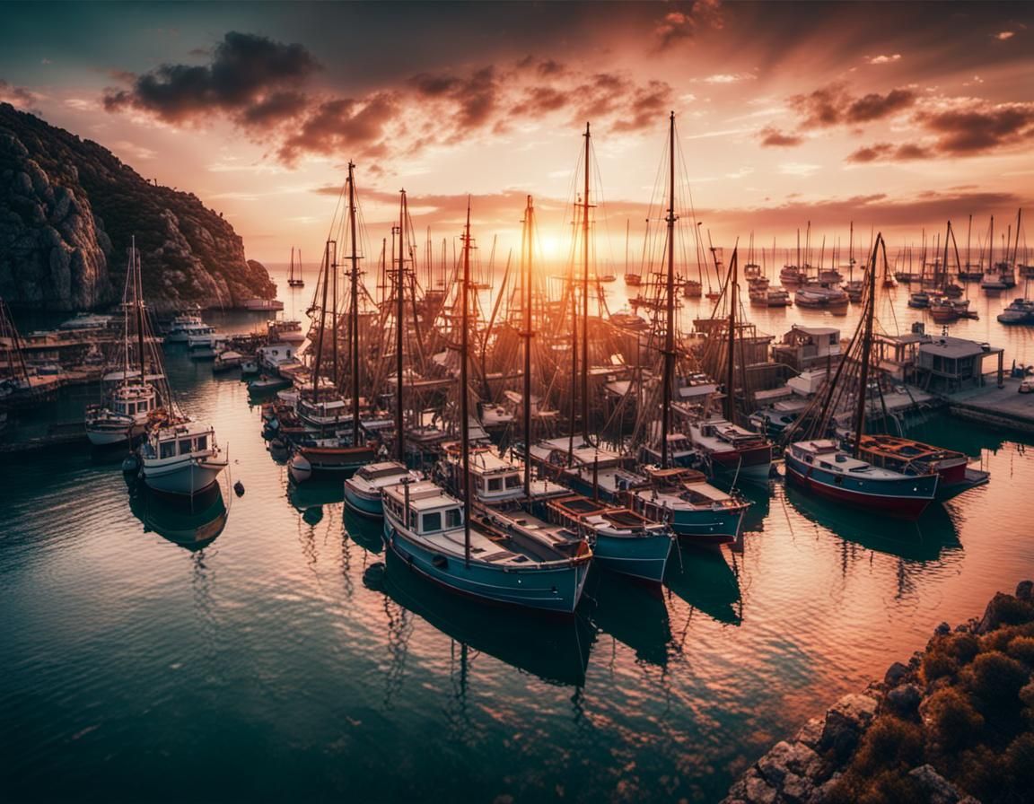 Fantasy Harbour at Sunset: Cinematic Film Still