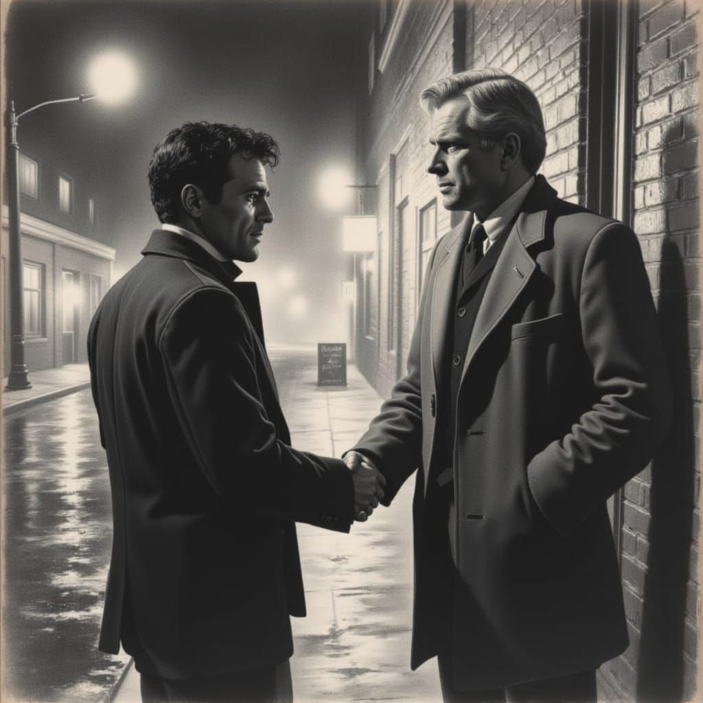 Noir Charcoal Drawing of Two Men Shaking Hands