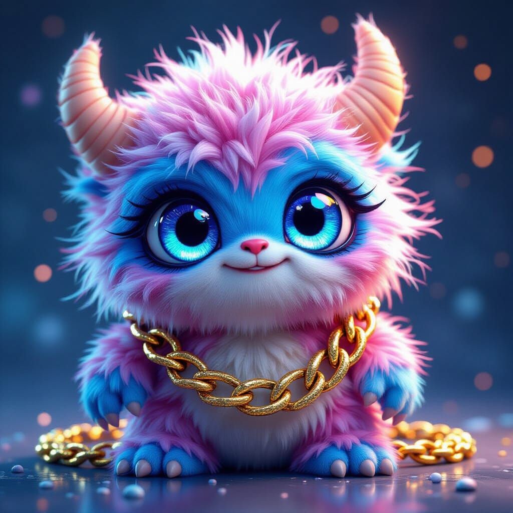 Cute Fluffy Monster Portrait in Digital Art Style