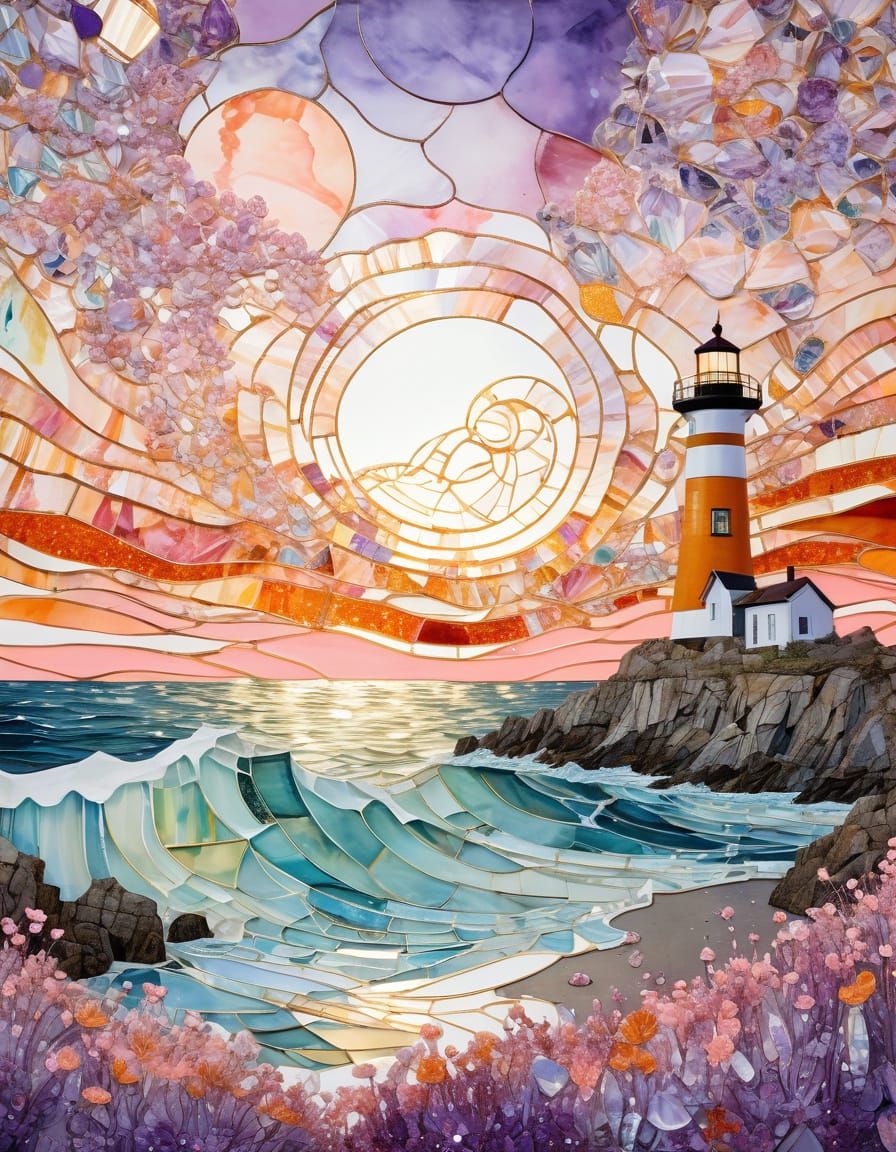 Lighthouse with Crystalline Woman in Impasto Style