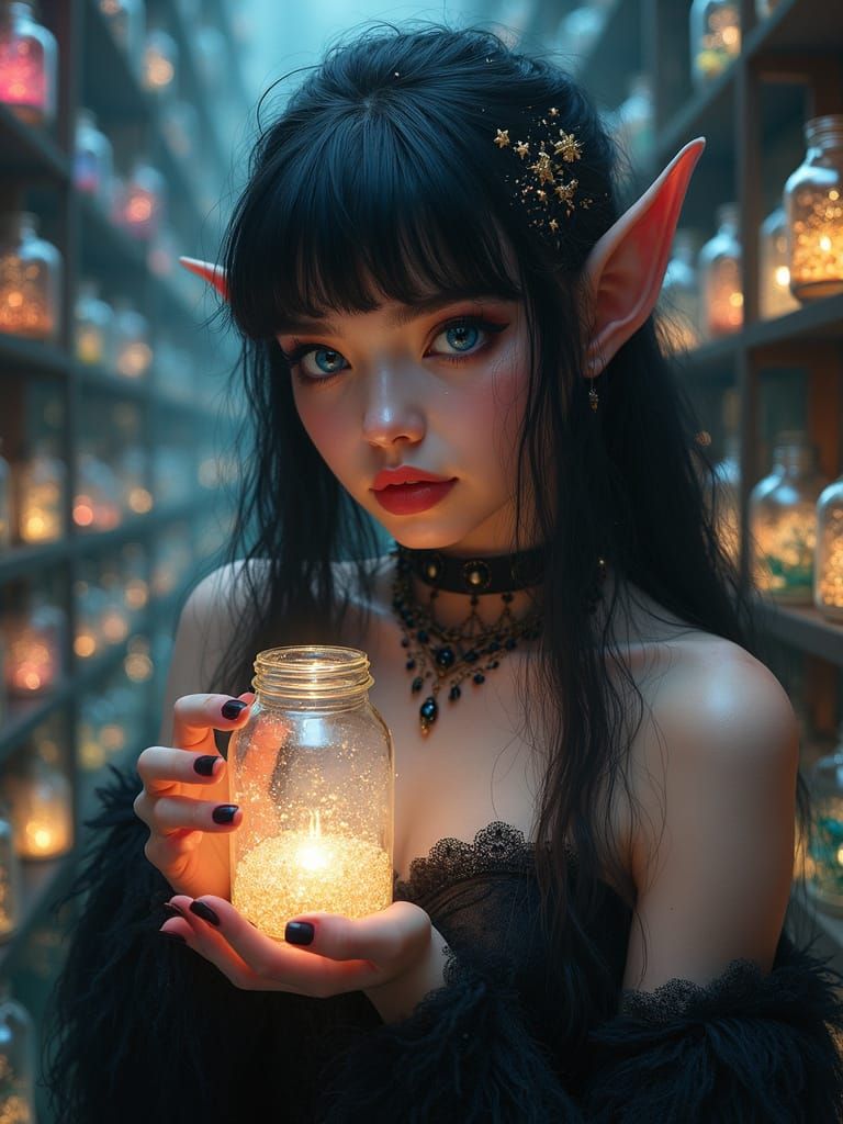 Magical Dream Maker Elf Portrait with Dream Jars