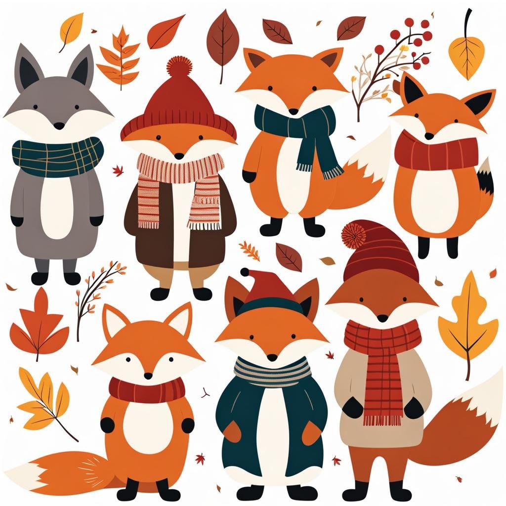 Cute Woodland Animals in Fall Attire Vector Illustration