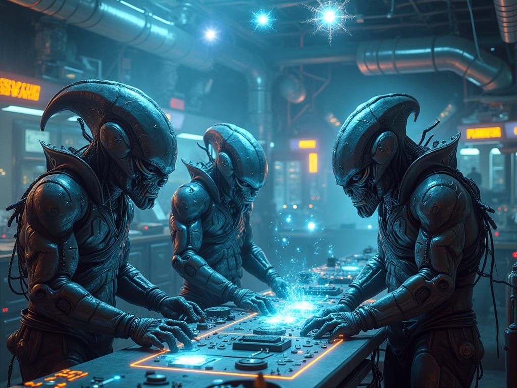 Imposing Sci-fi Orc Wizards in an Alien Laboratory