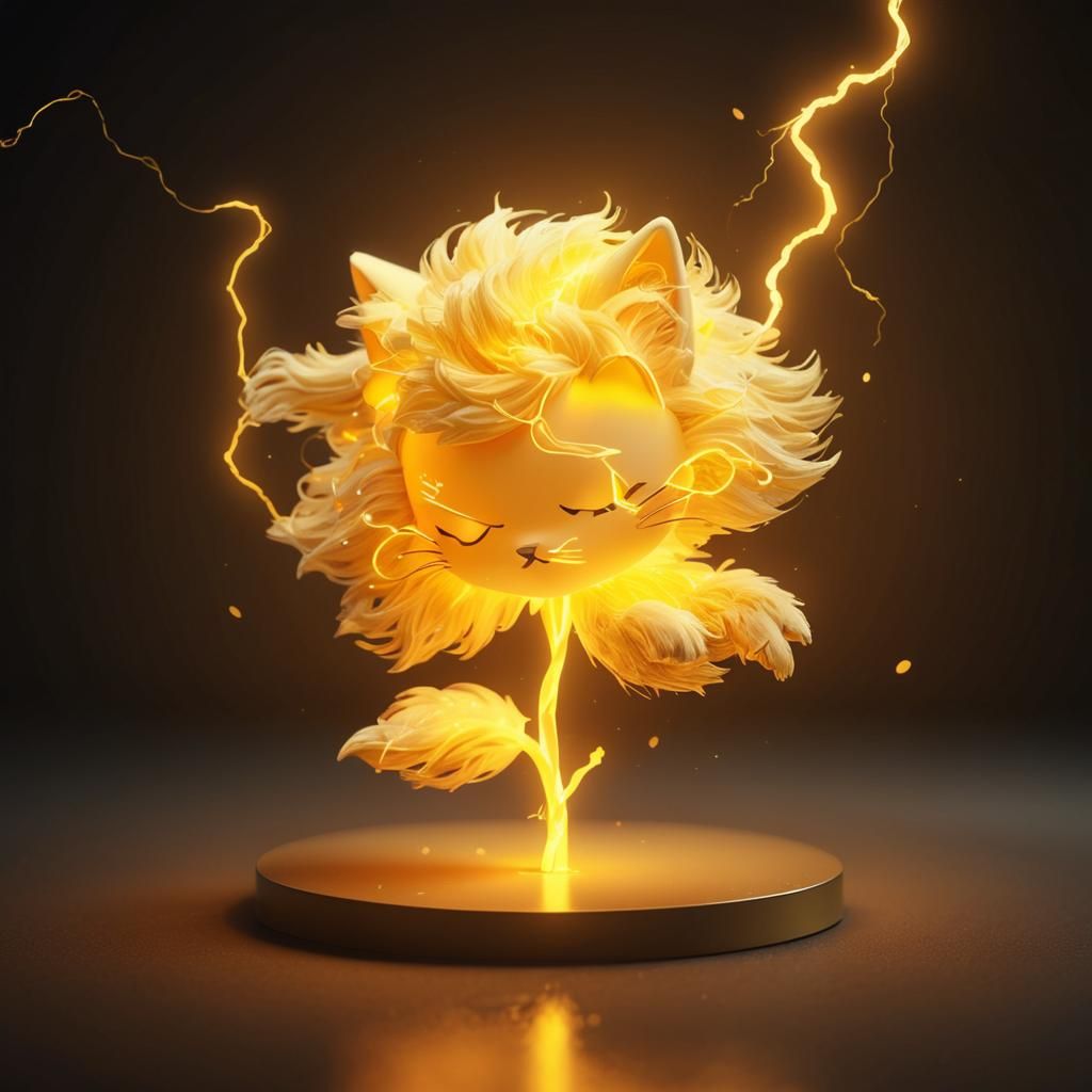 Anime Cat with Golden Lightning