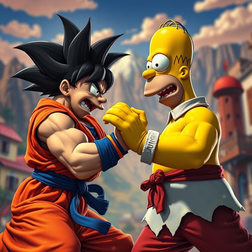 Epic Battle: Goku vs. Homer in Argentina, Art Nouveau Style