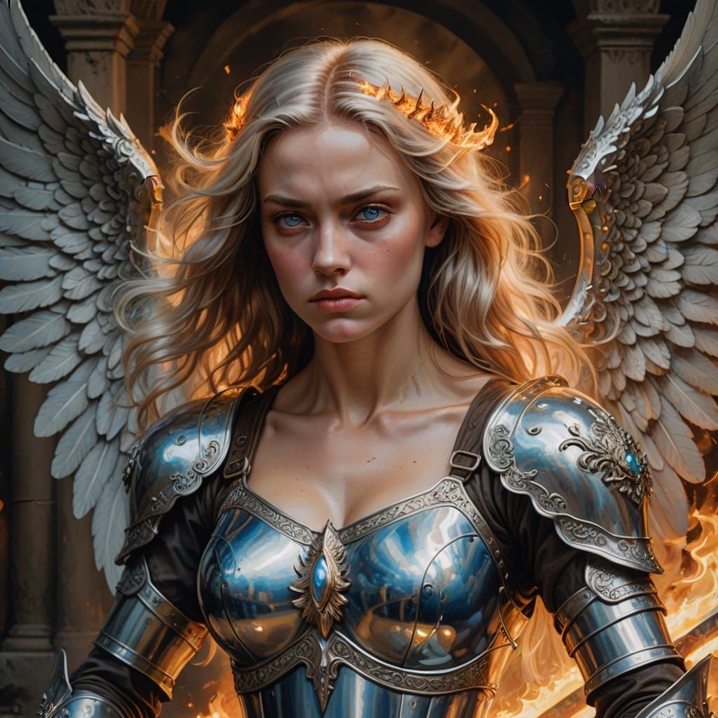 Majestic Angel Descends from Heaven in Renaissance Armor