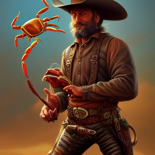 Fantasy Cowboy with Crab: Detailed Matte Painting