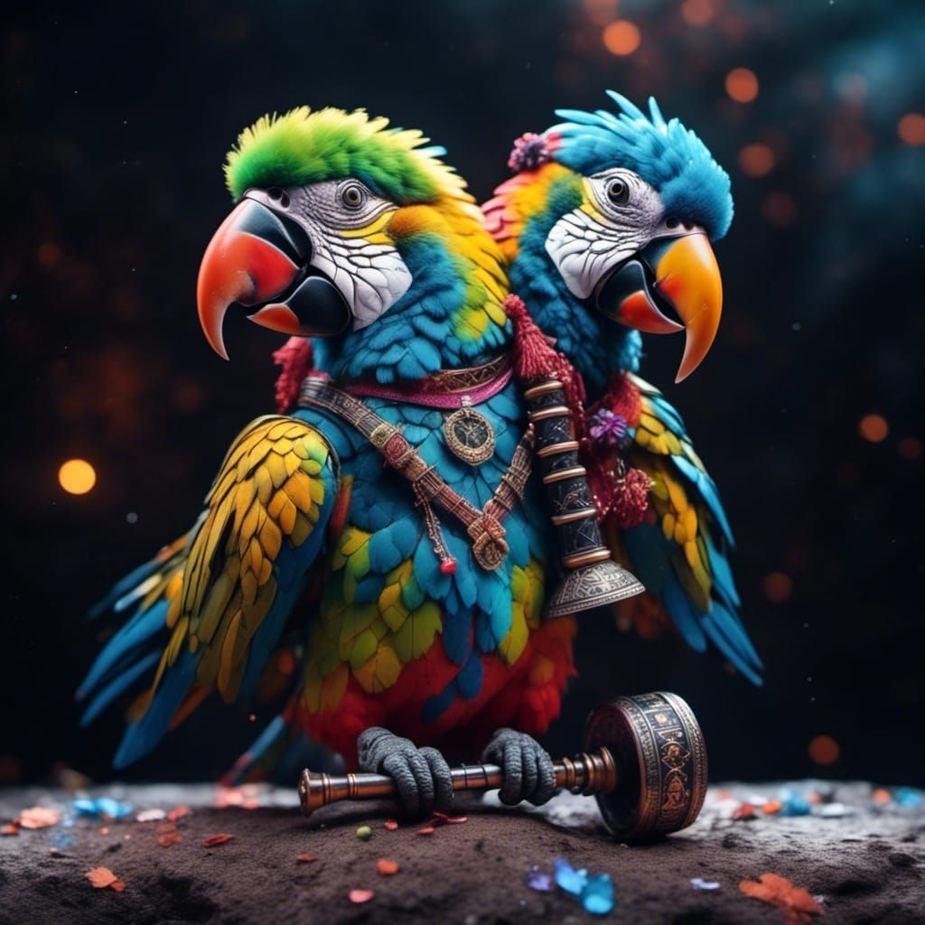 Psychedelic Macaw Playing Bagpipes in Kilt