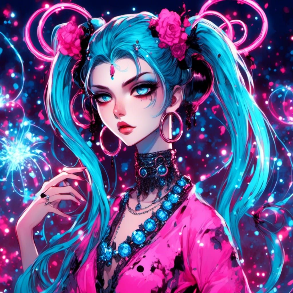 Boy with Black Hair and Blue Eyeshadow, in Anime Style