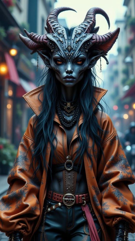 Alien Teen in Street Fashion, Art Nouveau Style