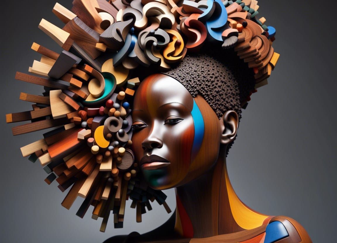 Surreal Wood Sculpture of an African Woman