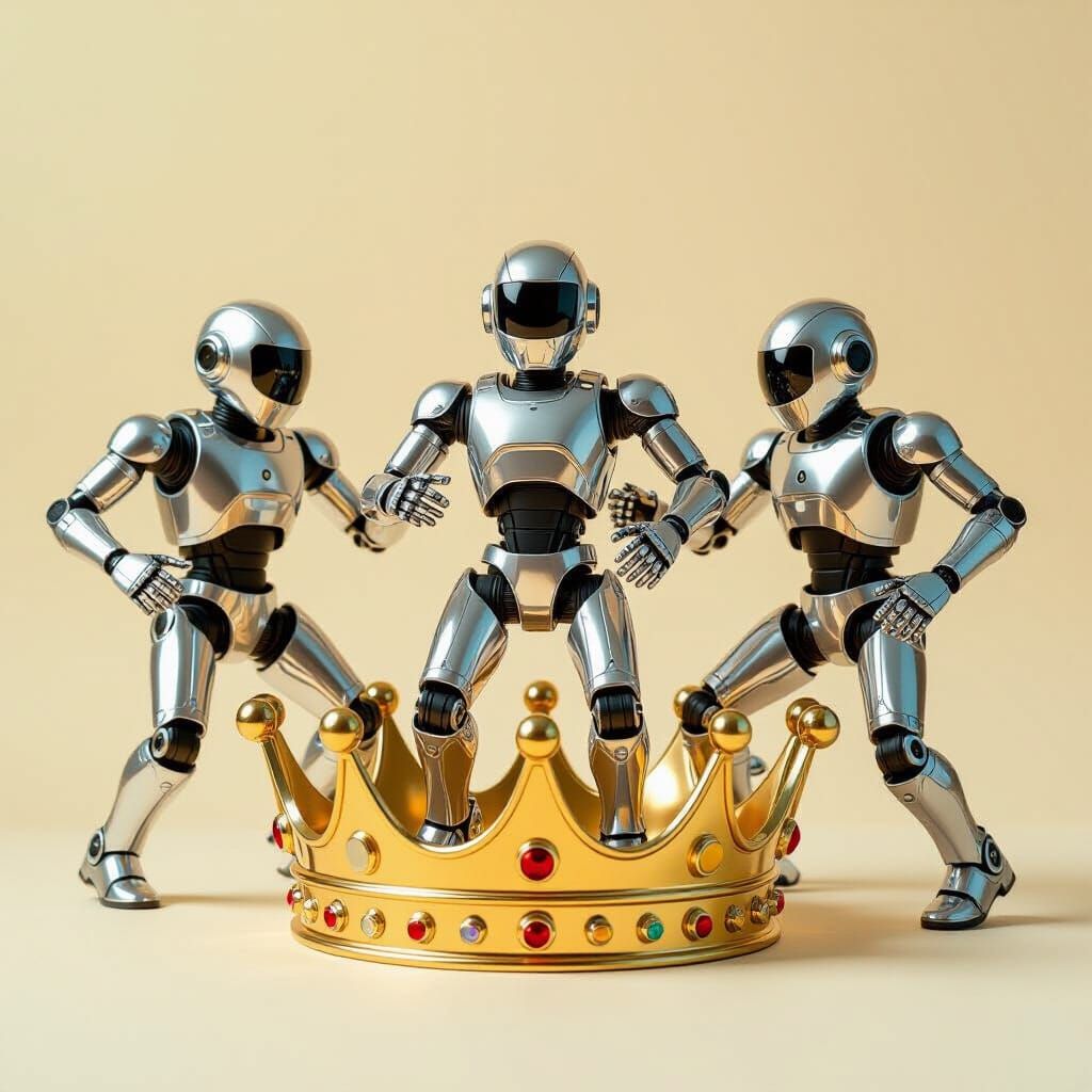 Biorobots Dance on Golden Crown in Minimalist Style