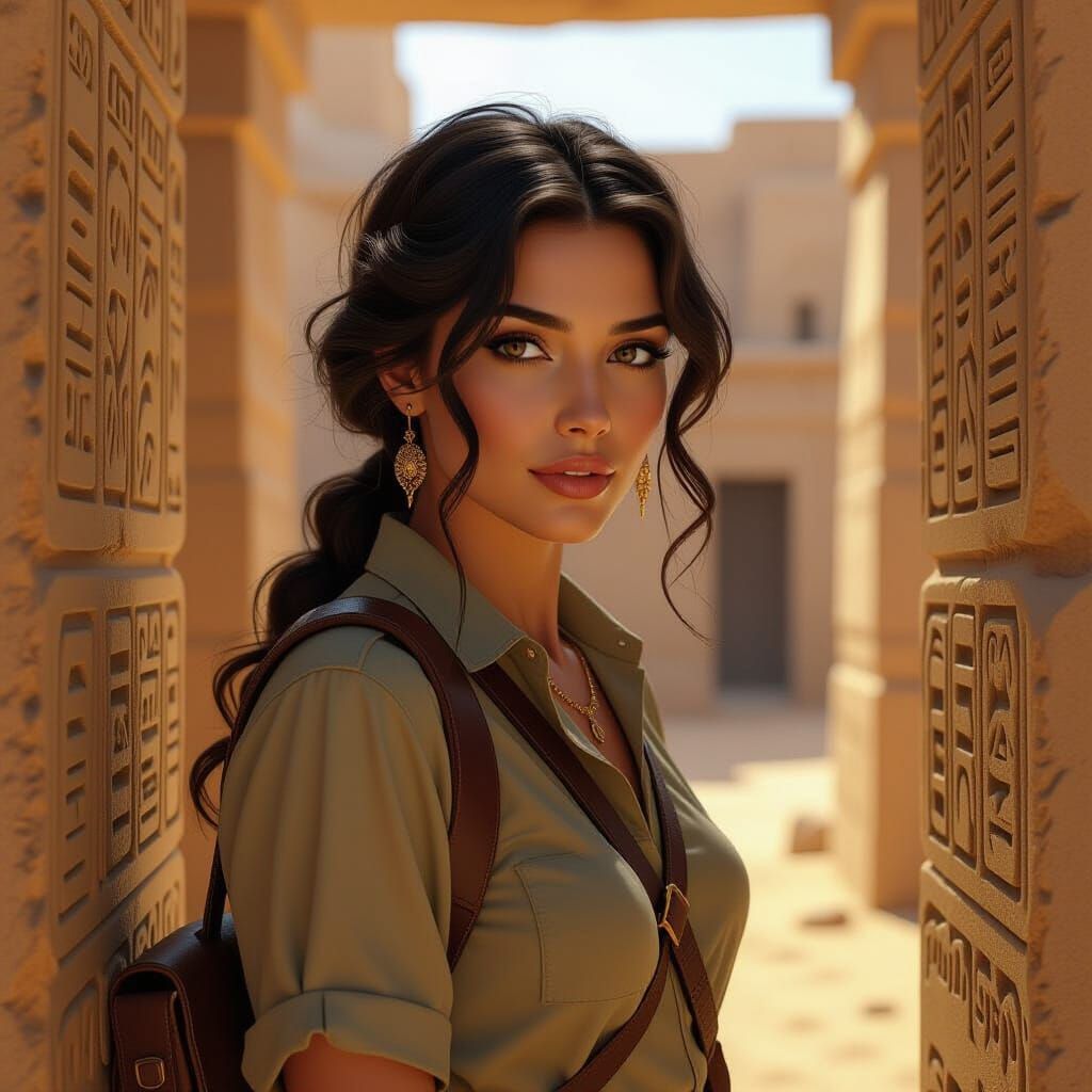 1920s Female Archaeologist in Egyptian Tomb Portrait