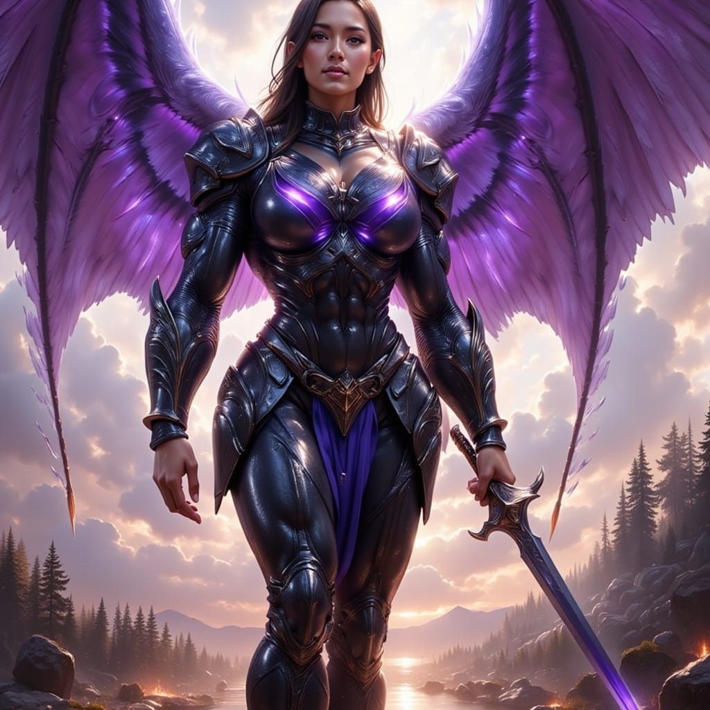 Valkyrie Descends to Battlefield in Hyperrealistic Style