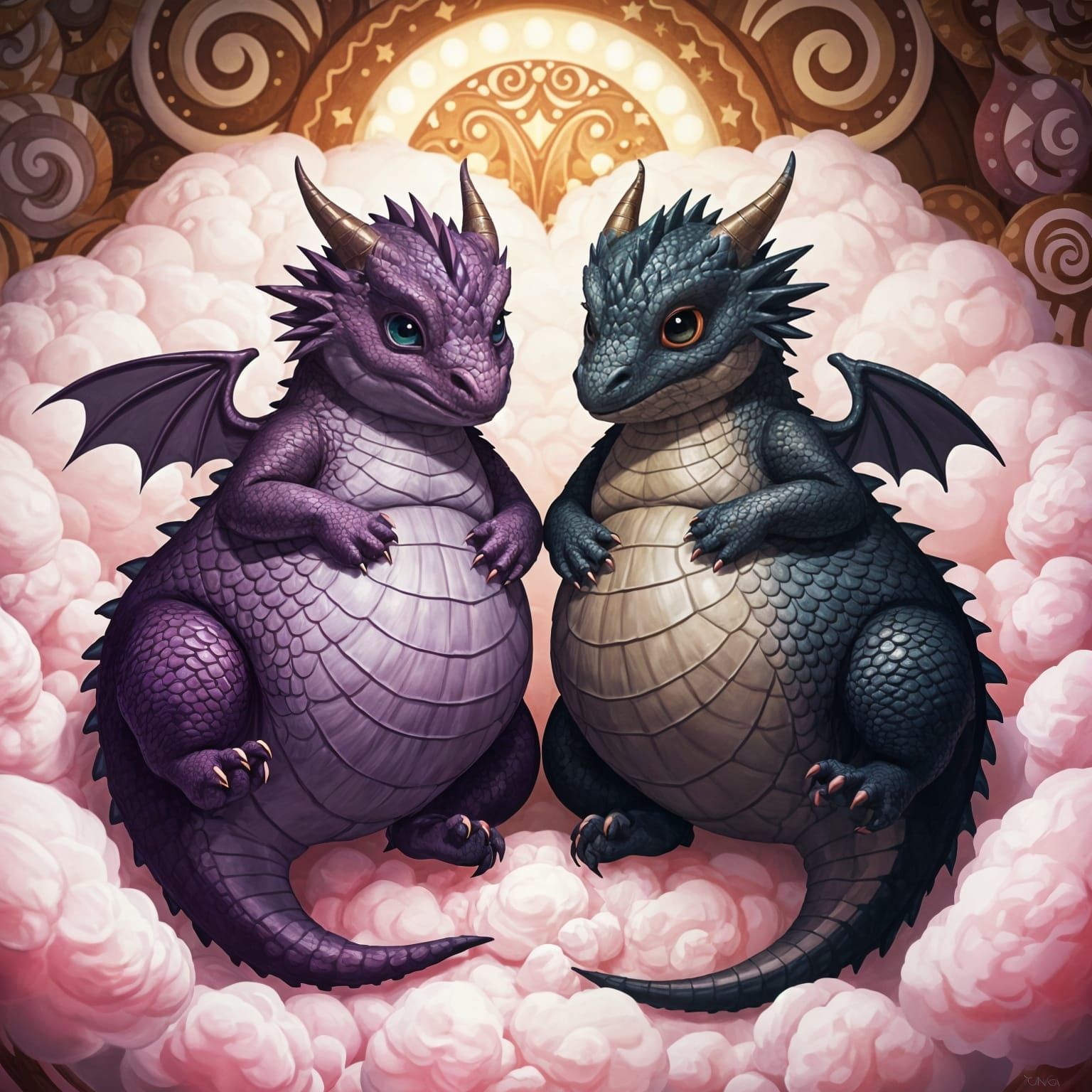 Cute Chubby Dragons in a Candy Gingerbread Palace